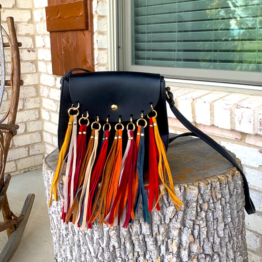 Mellow World Women's Delilah Multicolored Fringe Saddle Bag